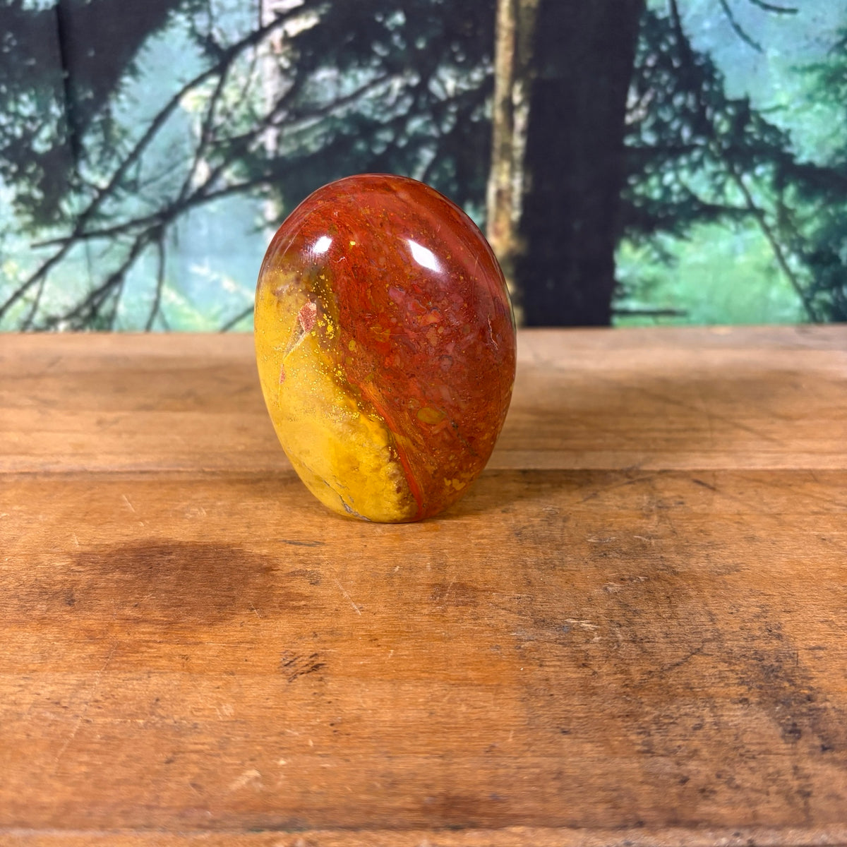 Red and mustard Mookaite Jasper freeform front view