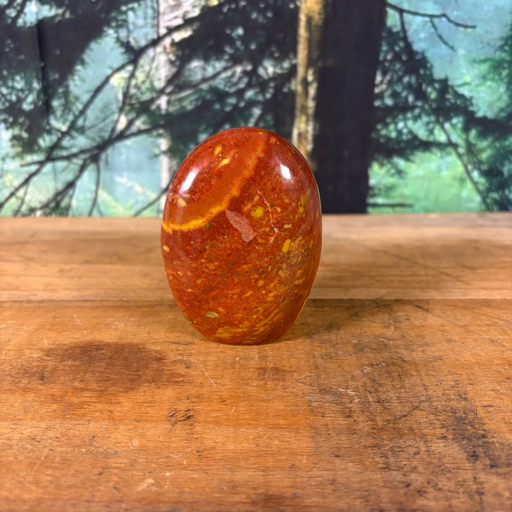 Red and mustard Mookaite Jasper freeform reverse view