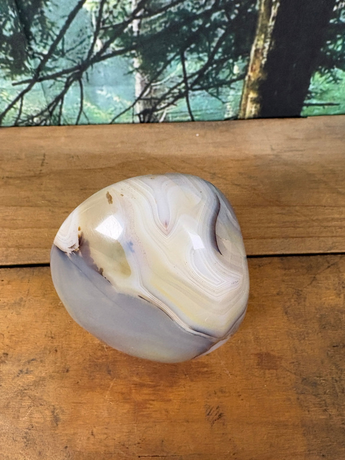 Cream and lavender banded agate freeform top view