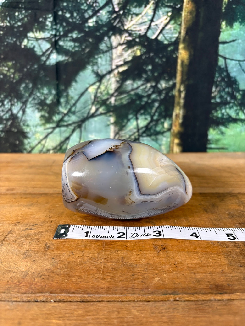 Cream and lavender banded agate freeform width measurement