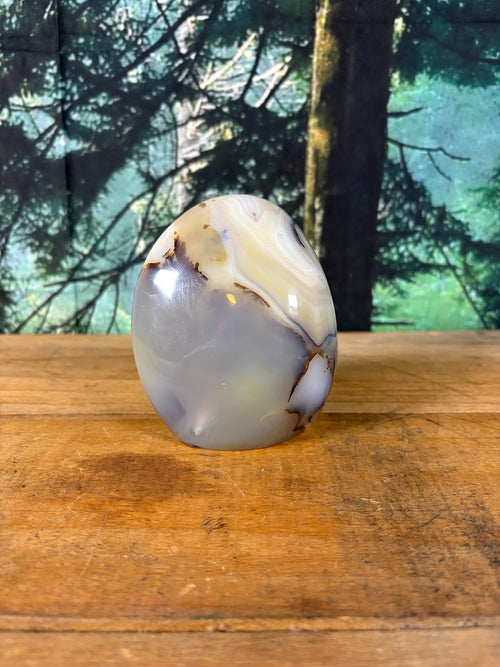 Cream and lavender banded agate freeform front view