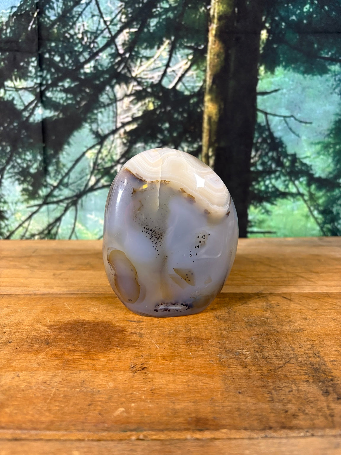 Cream and lavender banded agate freeform back view