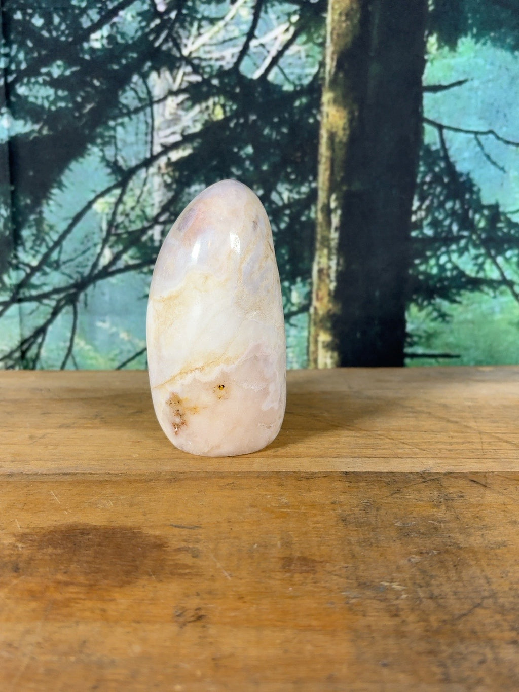 Pink Flower Agate Druzy Freeform side view