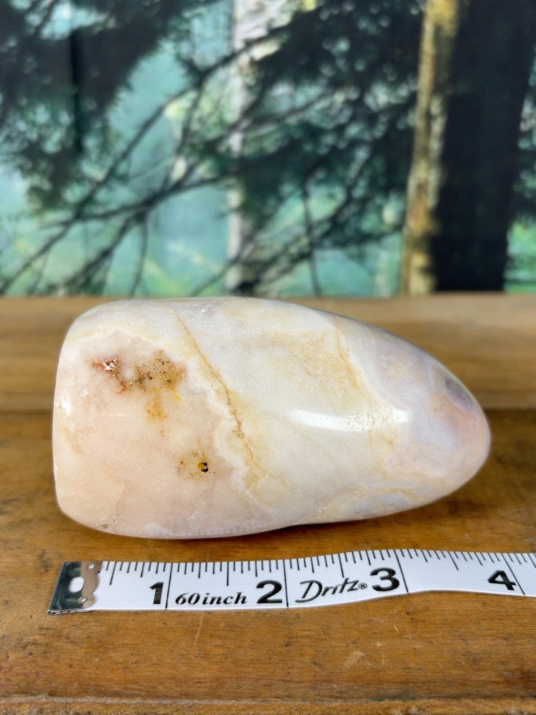 Pink Flower Agate Druzy Freeform measurement depth
