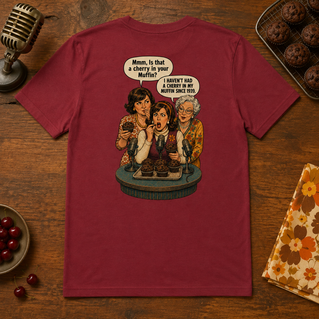 Cherry Muffin Cardinal T-shirt back flat lay