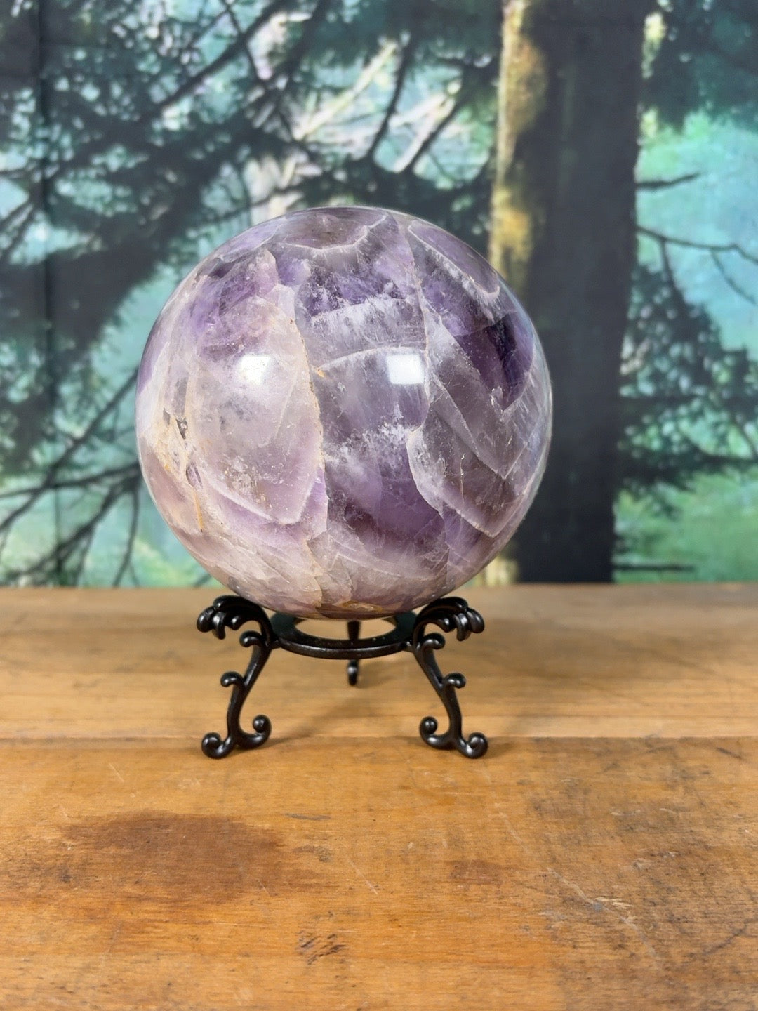 Polished purple chevron amethyst sphere – view 4
