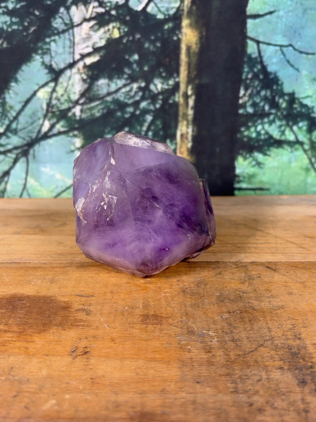 Large Amethyst cluster with deep purple polished crystal face