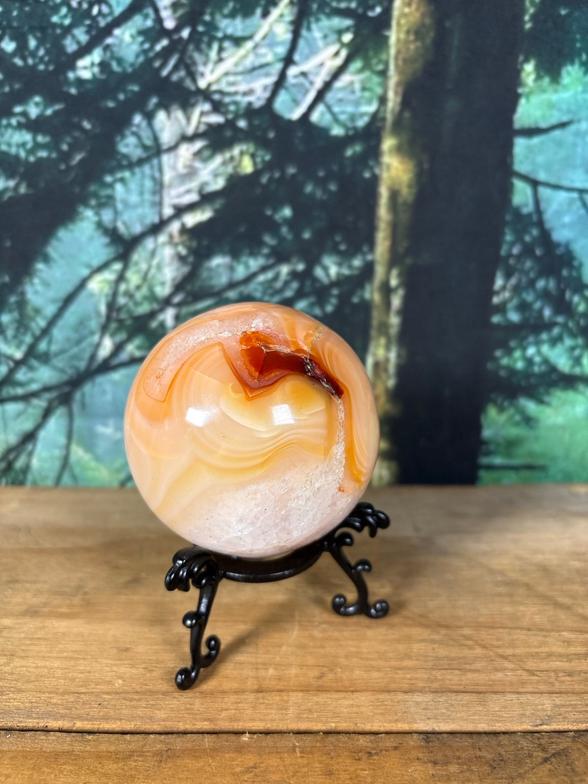 Carnelian Agate sphere with quartz druzy pocket