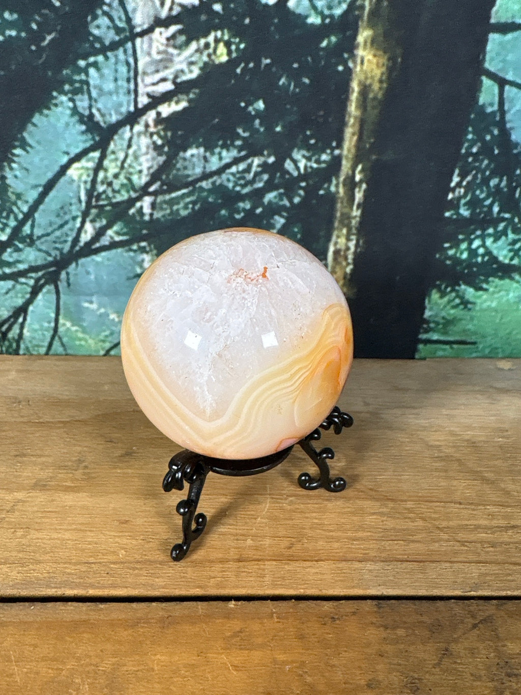 Banded Carnelian Agate sphere natural crystal detail