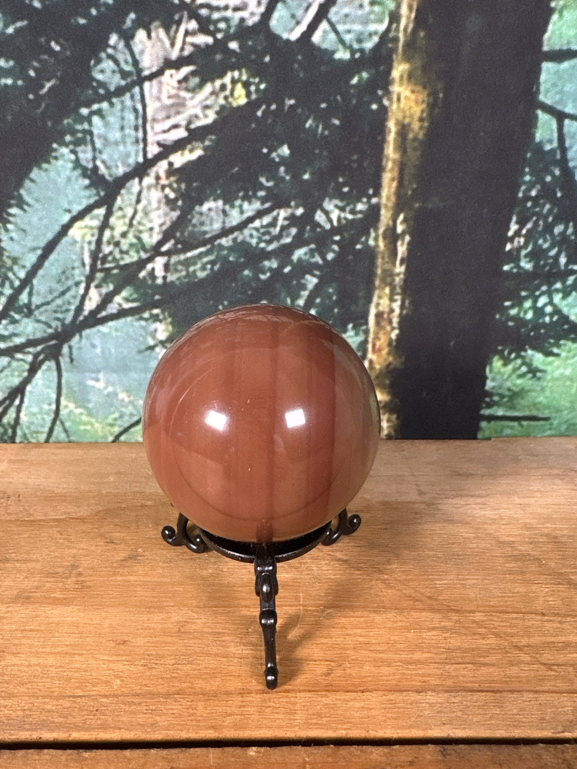 Chocolate Calcite sphere translucent rose brown zoning