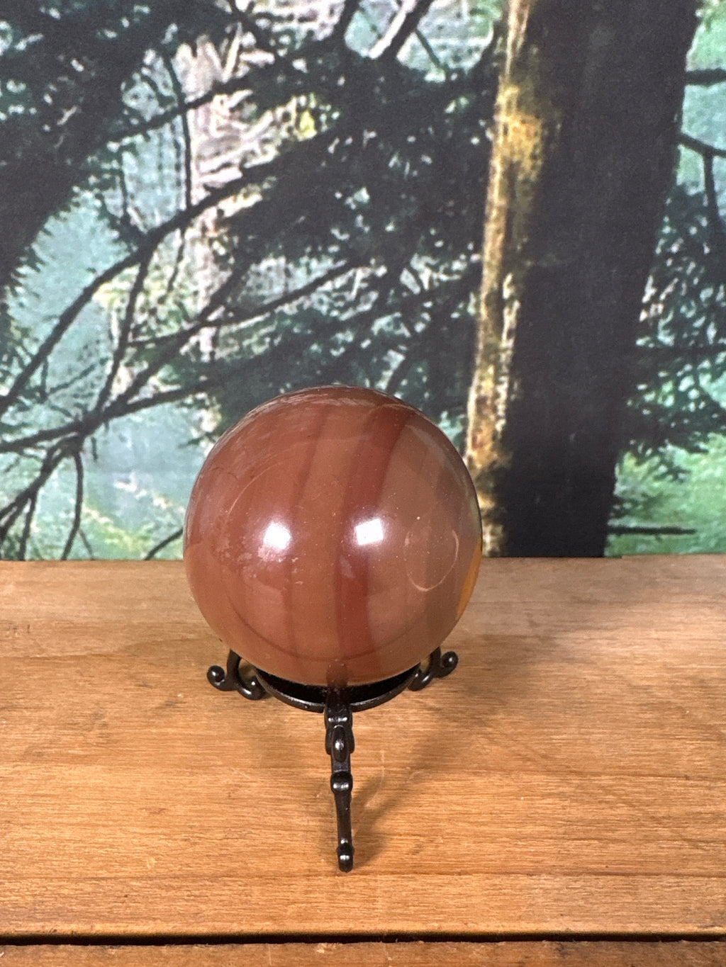 Chocolate Calcite sphere caramel inclusion side detail