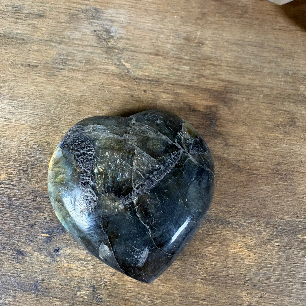 Natural labradorite polished heart with mineral character