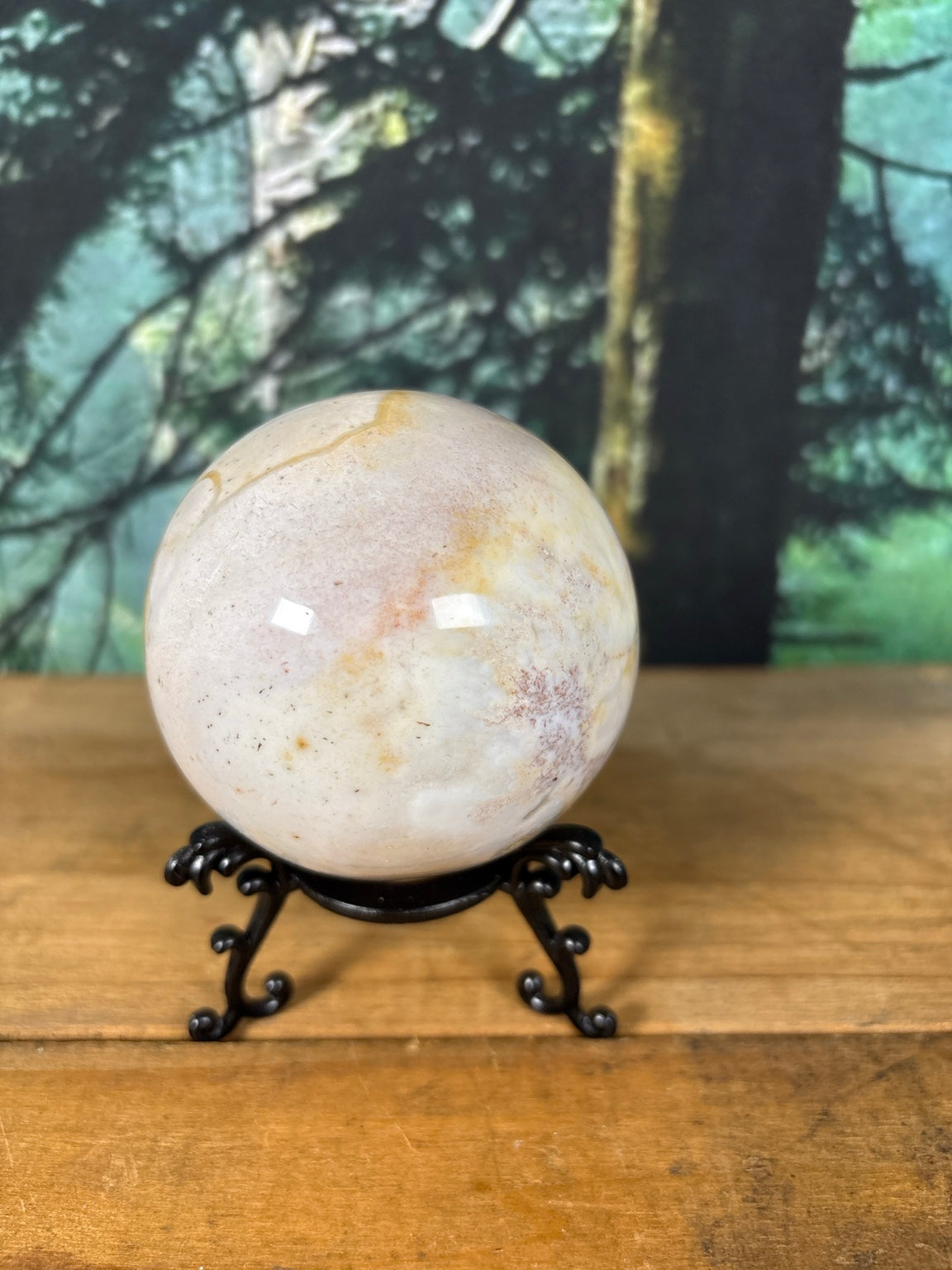 Pastel Ocean Jasper sphere cream and pink side view