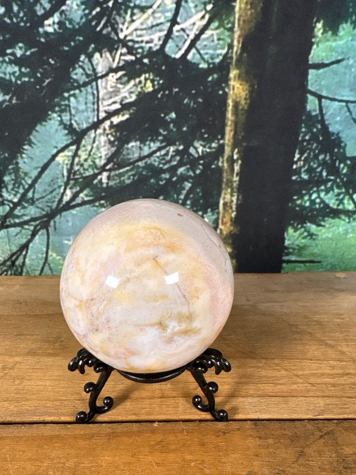Ocean Jasper sphere translucent quartz and blush pattern