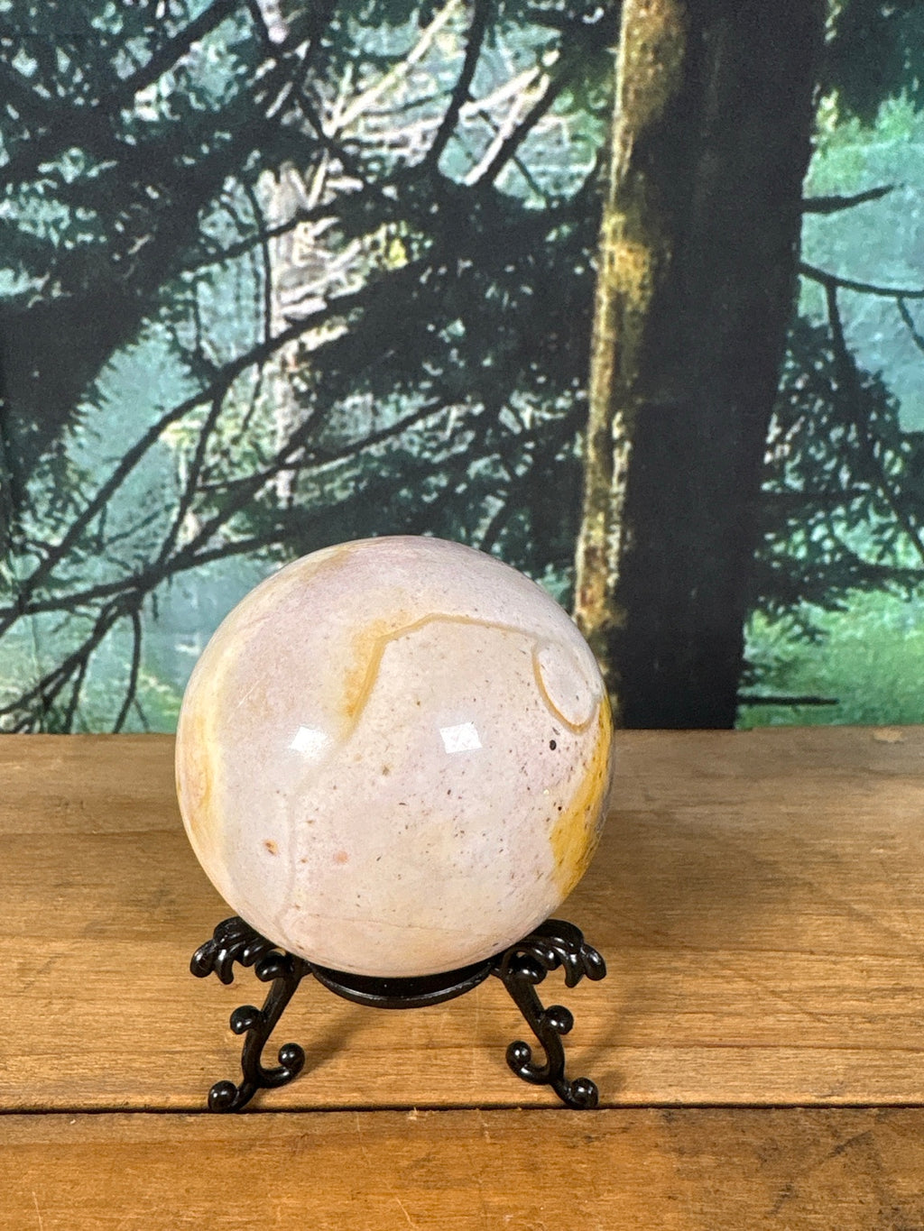 Pastel Ocean Jasper sphere with yellow mineral eye