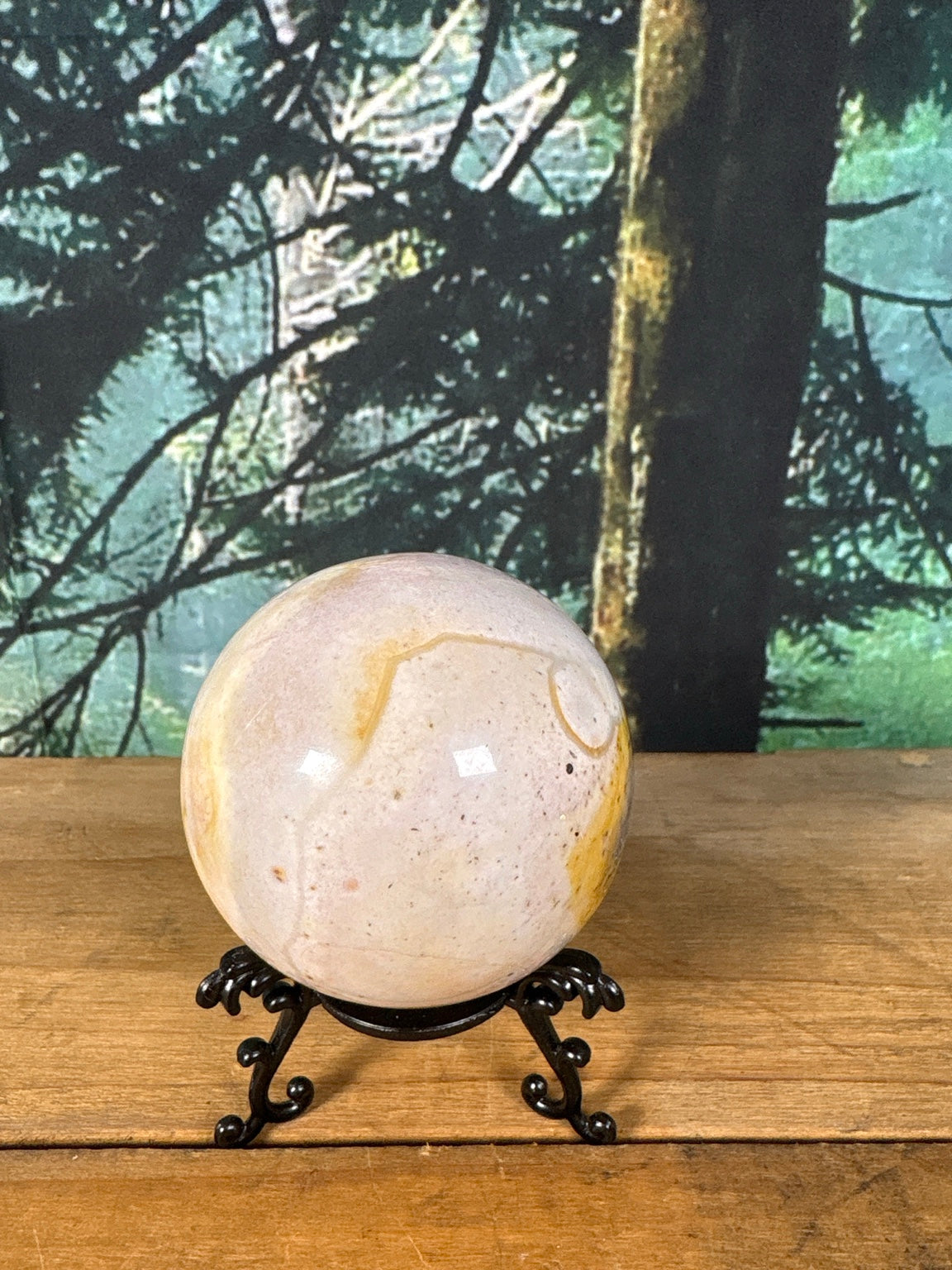 Pastel Ocean Jasper sphere with yellow mineral eye