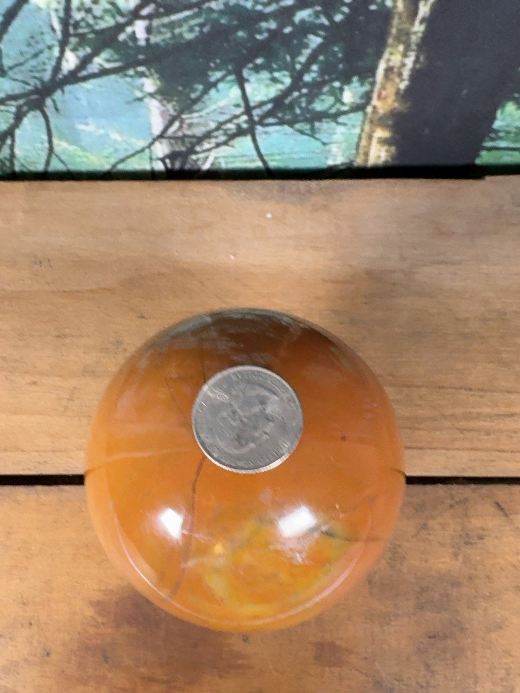 Large Polychrome Jasper sphere shown with quarter for scale