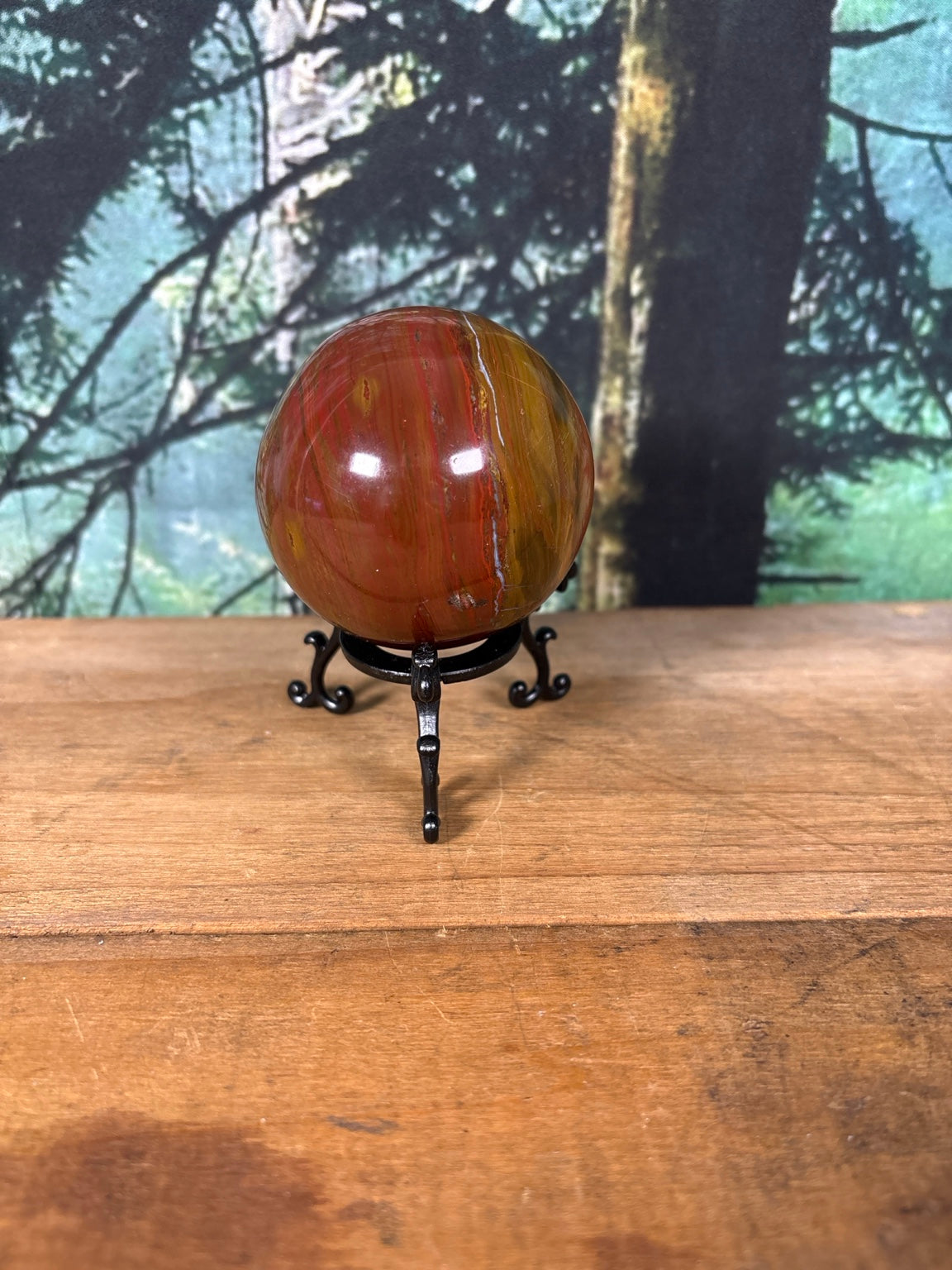 Red Creek Jasper sphere red and mustard vertical banding