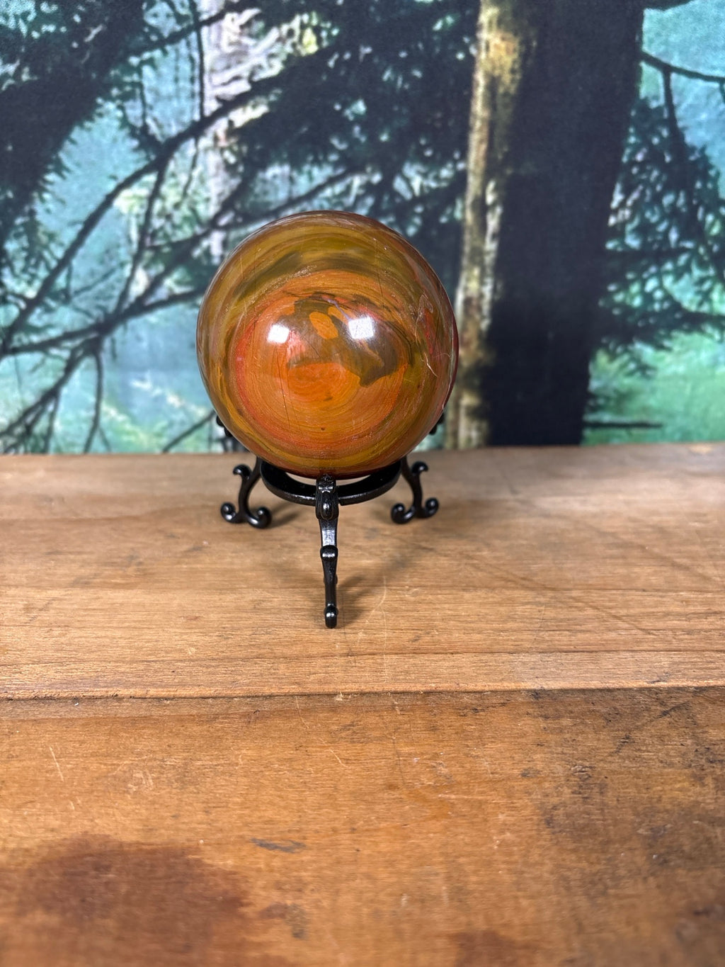 Picasso Jasper sphere swirling rust and olive pattern