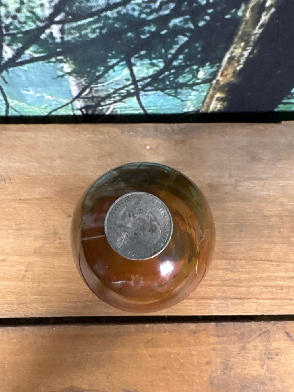 Red Creek Jasper sphere quarter coin scale view