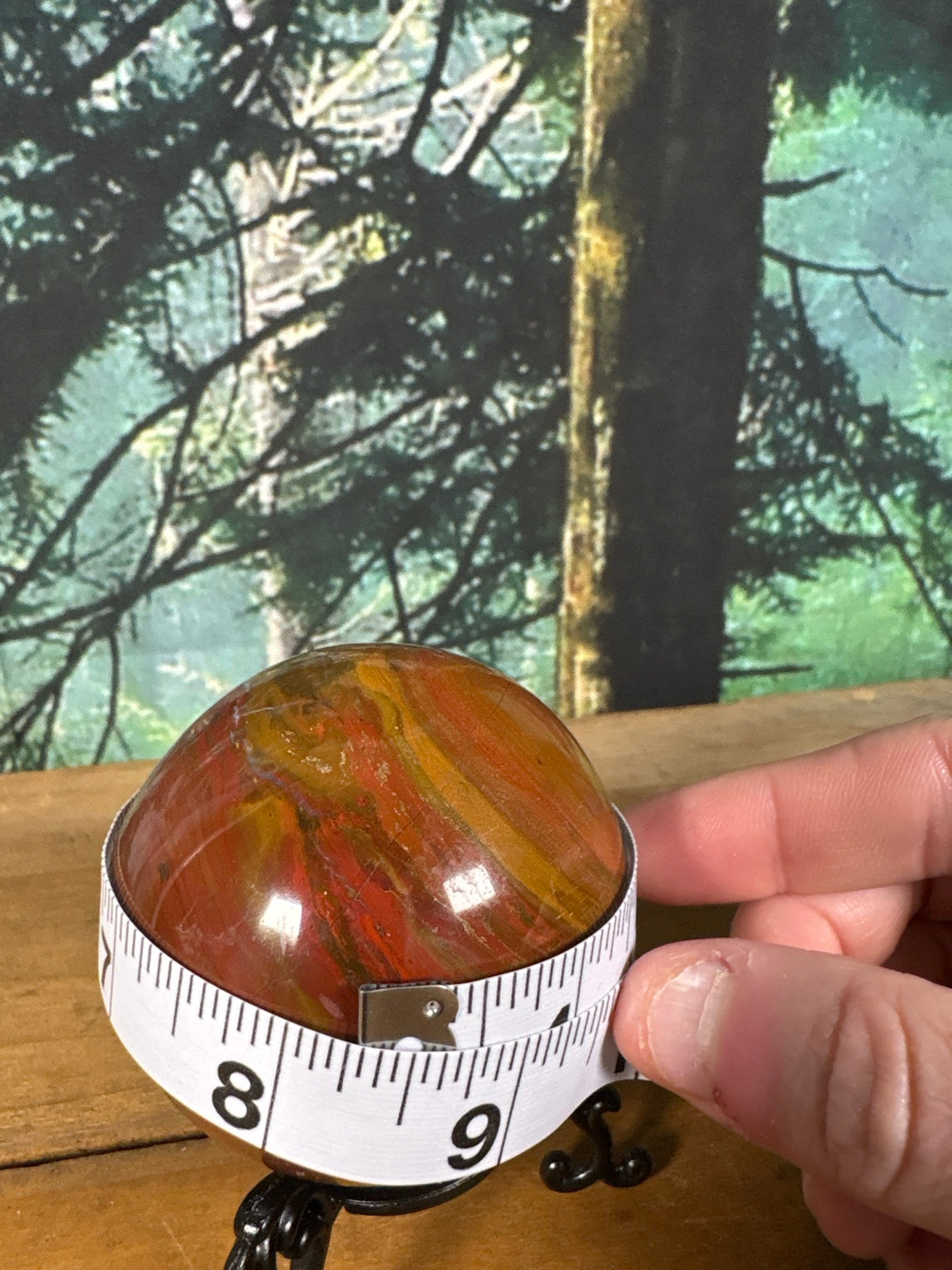Red Creek Jasper sphere circumference measurement view
