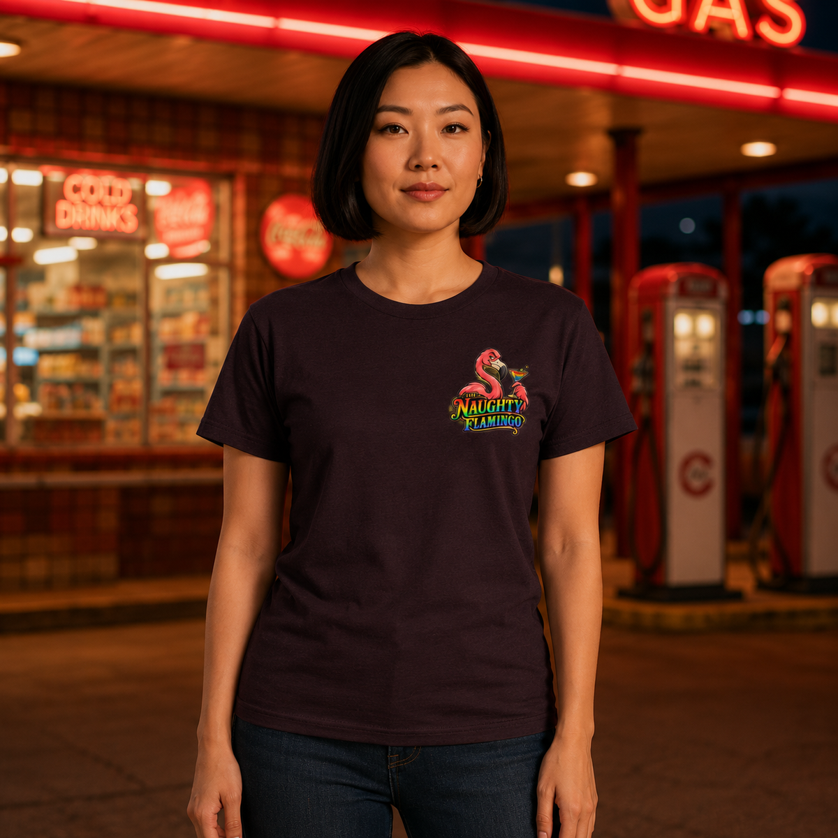 Hotdog Energy Oxblood Black T-shirt front on female model