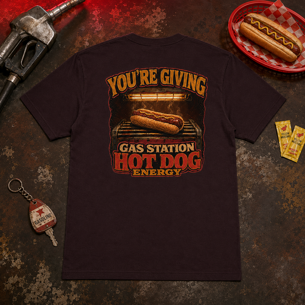 Hotdog Energy Oxblood Black T-shirt back flat lay
