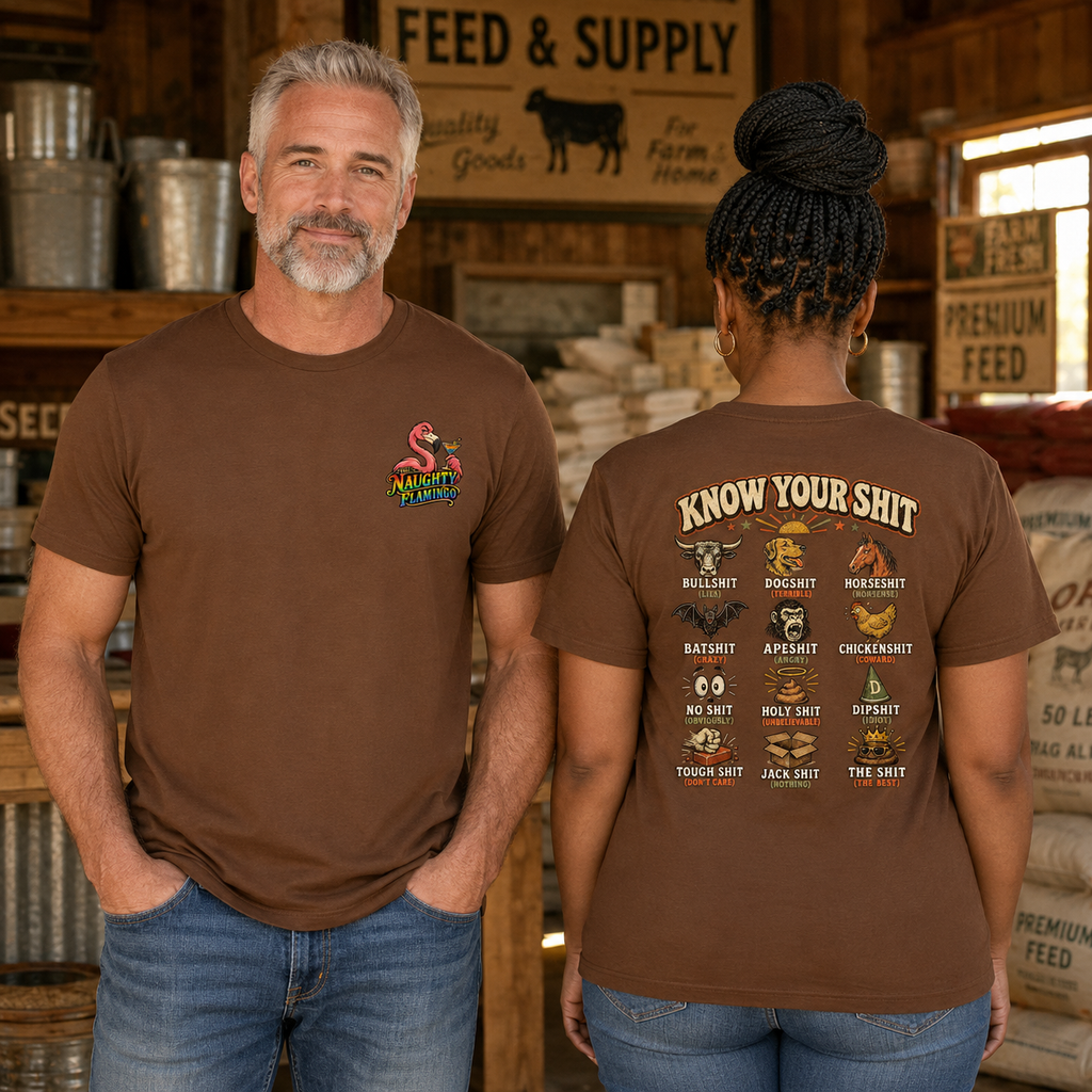 Know Your Shit Chestnut unisex graphic T-shirt male front and female back