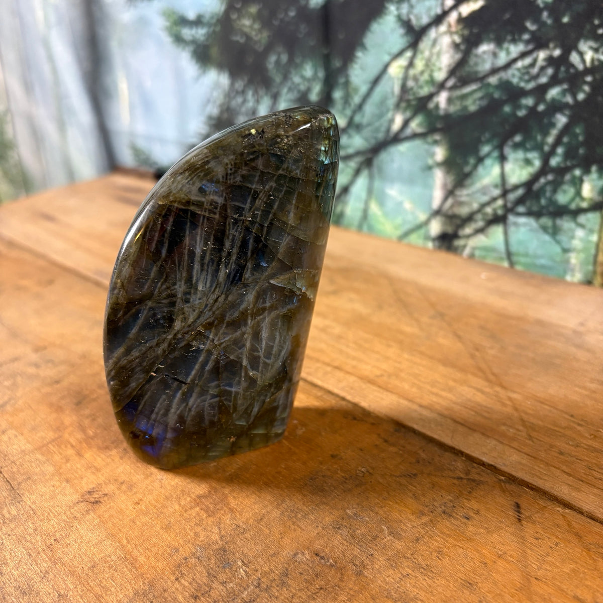 Golden flash labradorite freeform angled view