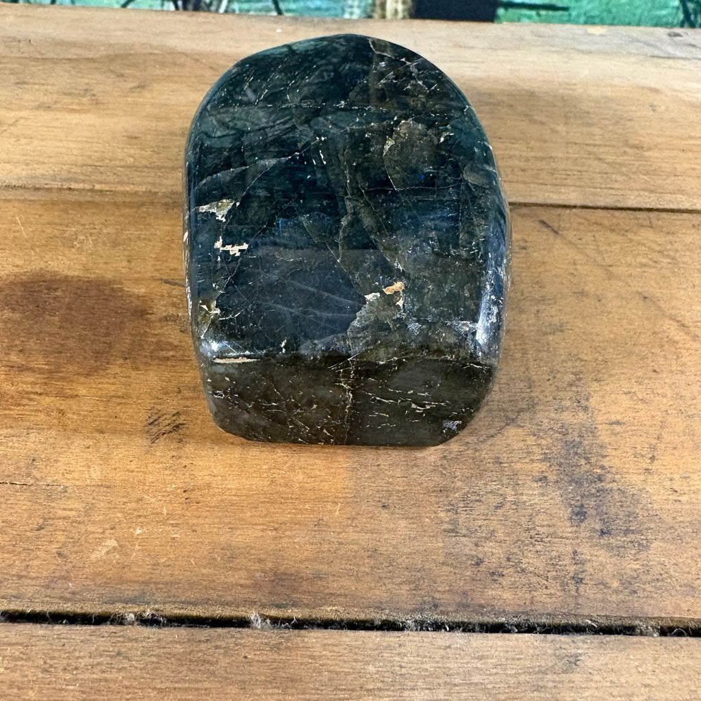 Large labradorite freeform resting color front view