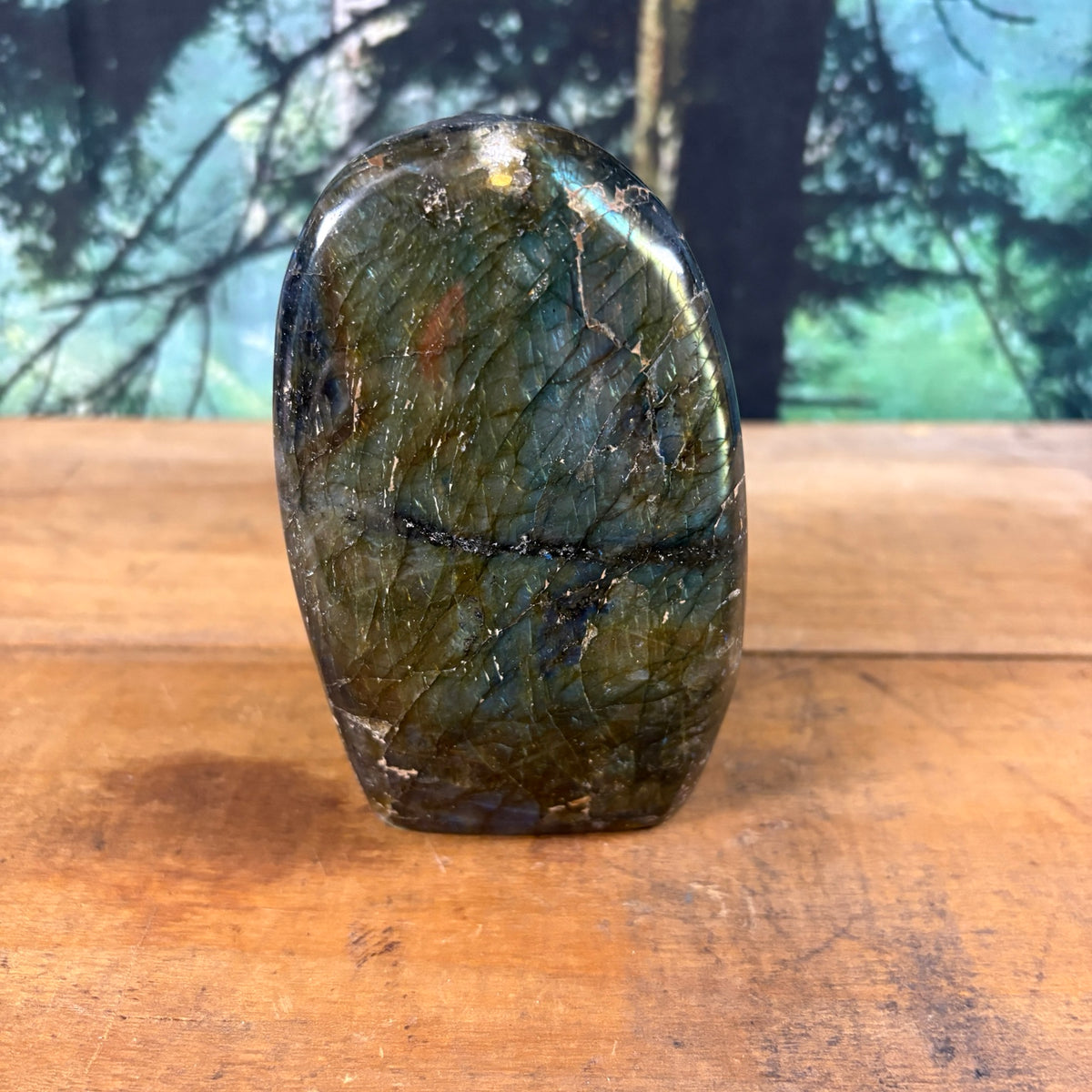 Large labradorite freeform blue green flash view