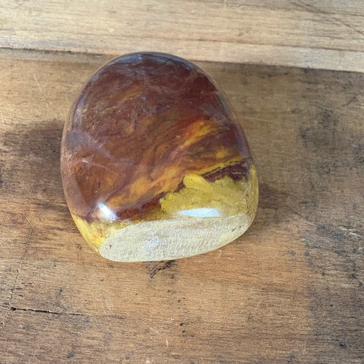 Burgundy mustard and cream mookaite jasper freeform front view