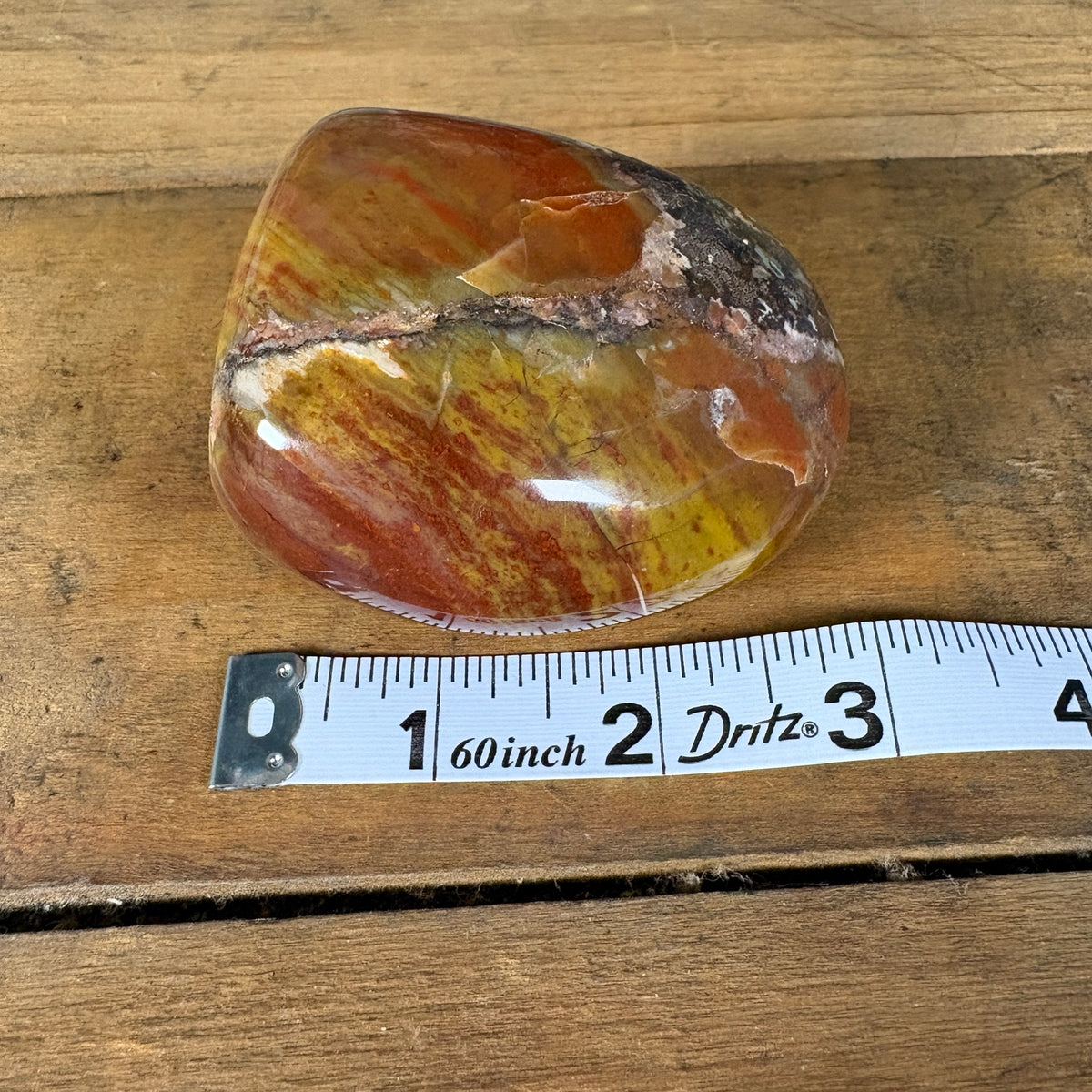 Brecciated mookaite jasper freeform mustard orange and red front view