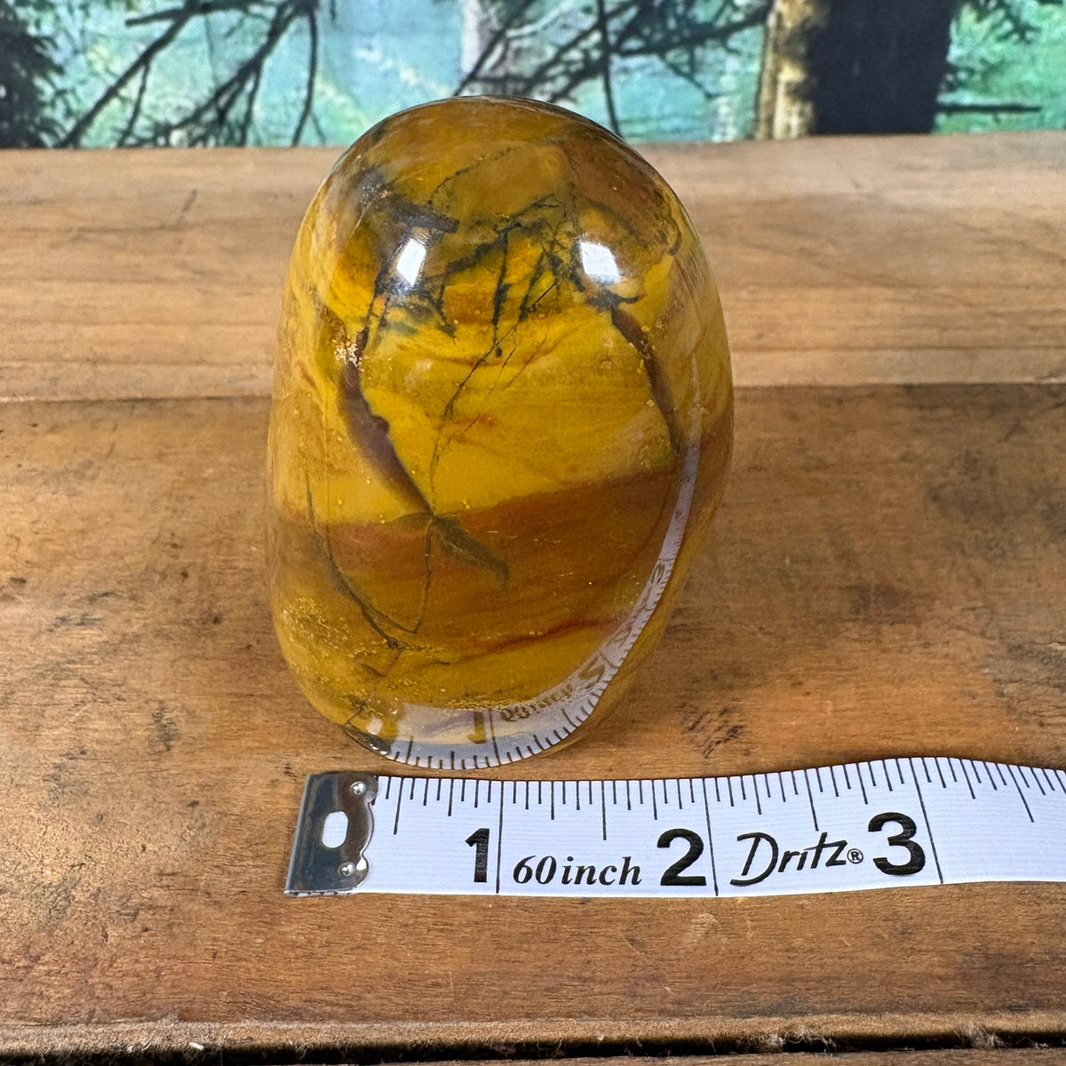 Mustard yellow mookaite jasper freeform front view
