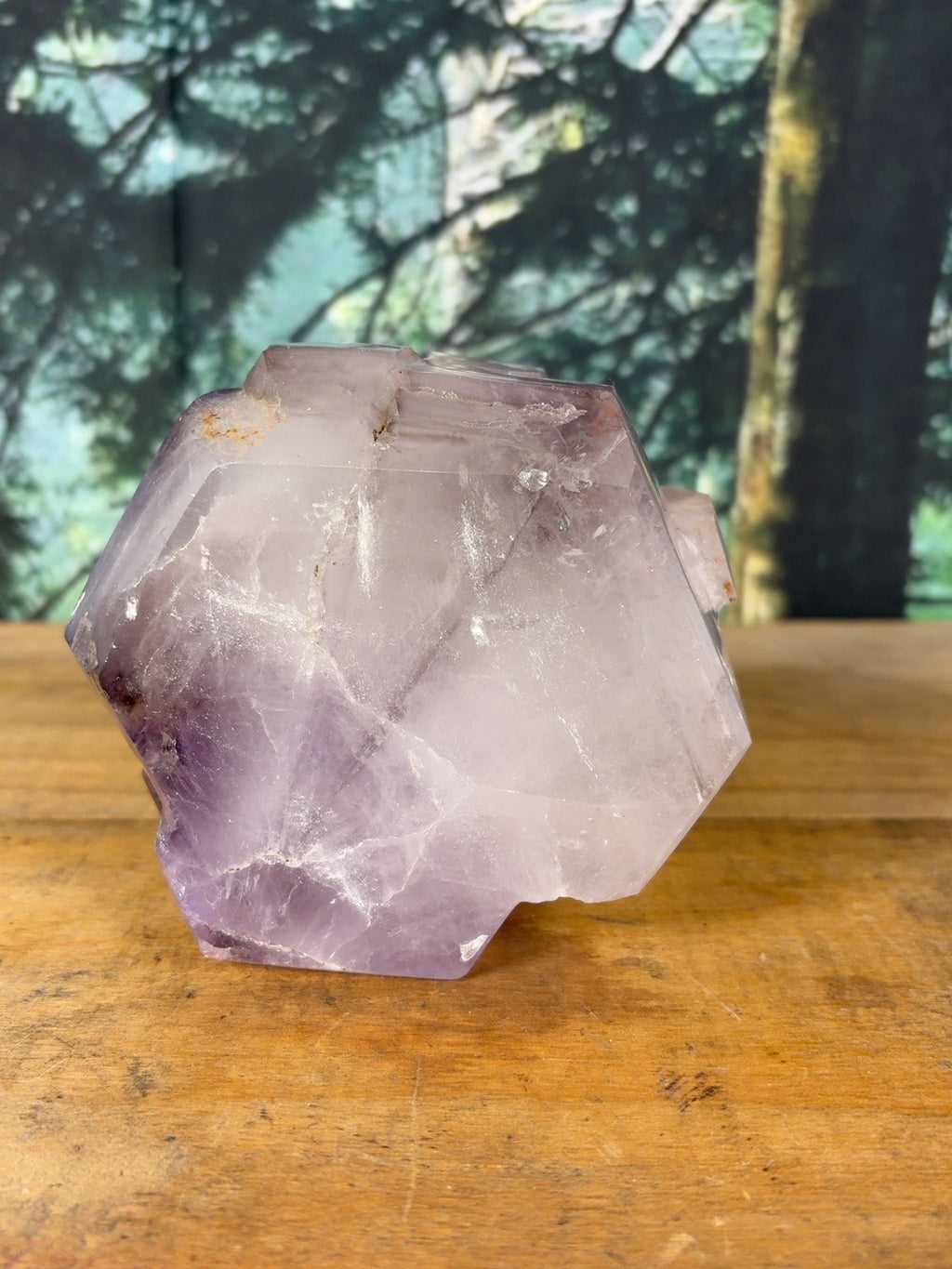 Polished amethyst cluster showing translucent quartz back – view 5