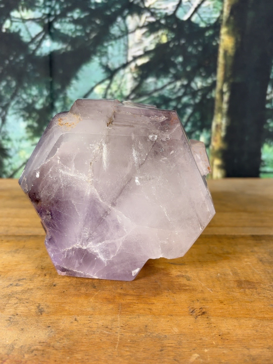 Polished amethyst cluster showing translucent quartz back – view 5