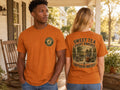 Yellowhammer Supply Co. Autumn Sweet Tea Front Porches and Southern Breezes graphic T-shirt on male and female models